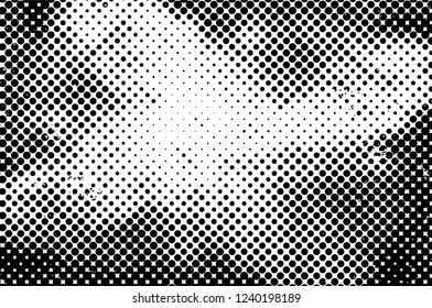 Grunge overlay layer. Abstract black and white vector background. Monochrome vintage surface with dirty pattern in cracks, spots, dots. Old wall in dark horror style design