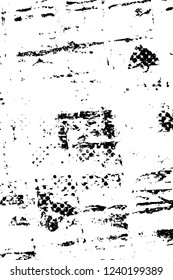 Grunge overlay layer. Abstract black and white vector background. Monochrome vintage surface with dirty pattern in cracks, spots, dots. Old wall in dark horror style design