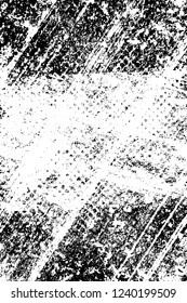Grunge overlay layer. Abstract black and white vector background. Monochrome vintage surface with dirty pattern in cracks, spots, dots. Old wall in dark horror style design