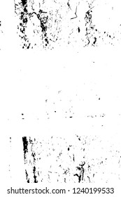 Grunge overlay layer. Abstract black and white vector background. Monochrome vintage surface with dirty pattern in cracks, spots, dots. Old wall in dark horror style design