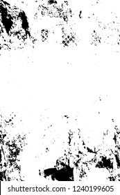 Grunge overlay layer. Abstract black and white vector background. Monochrome vintage surface with dirty pattern in cracks, spots, dots. Old wall in dark horror style design