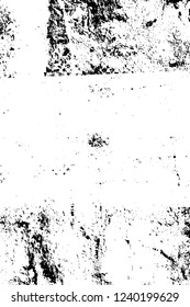 Grunge overlay layer. Abstract black and white vector background. Monochrome vintage surface with dirty pattern in cracks, spots, dots. Old wall in dark horror style design