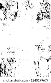 Grunge overlay layer. Abstract black and white vector background. Monochrome vintage surface with dirty pattern in cracks, spots, dots. Old wall in dark horror style design