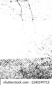 Grunge overlay layer. Abstract black and white vector background. Monochrome vintage surface with dirty pattern in cracks, spots, dots. Old wall in dark horror style design