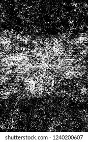 Grunge overlay layer. Abstract black and white vector background. Monochrome vintage surface with dirty pattern in cracks, spots, dots. Old wall in dark horror style design
