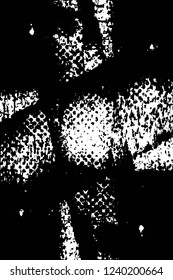 Grunge overlay layer. Abstract black and white vector background. Monochrome vintage surface with dirty pattern in cracks, spots, dots. Old wall in dark horror style design