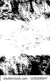 Grunge overlay layer. Abstract black and white vector background. Monochrome vintage surface with dirty pattern in cracks, spots, dots. Old wall in dark horror style design