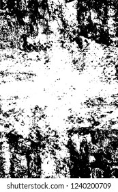 Grunge overlay layer. Abstract black and white vector background. Monochrome vintage surface with dirty pattern in cracks, spots, dots. Old wall in dark horror style design