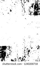 Grunge overlay layer. Abstract black and white vector background. Monochrome vintage surface with dirty pattern in cracks, spots, dots. Old wall in dark horror style design