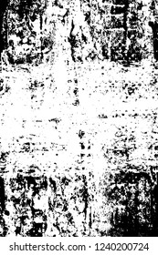 Grunge overlay layer. Abstract black and white vector background. Monochrome vintage surface with dirty pattern in cracks, spots, dots. Old wall in dark horror style design