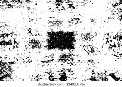 Grunge overlay layer. Abstract black and white vector background. Monochrome vintage surface with dirty pattern in cracks, spots, dots. Old wall in dark horror style design