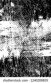 Grunge overlay layer. Abstract black and white vector background. Monochrome vintage surface with dirty pattern in cracks, spots, dots. Old wall in dark horror style design