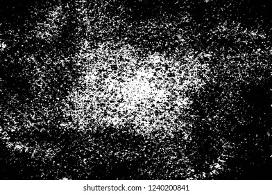 Grunge overlay layer. Abstract black and white vector background. Monochrome vintage surface with dirty pattern in cracks, spots, dots. Old wall in dark horror style design