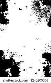 Grunge overlay layer. Abstract black and white vector background. Monochrome vintage surface with dirty pattern in cracks, spots, dots. Old wall in dark horror style design