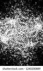 Grunge overlay layer. Abstract black and white vector background. Monochrome vintage surface with dirty pattern in cracks, spots, dots. Old wall in dark horror style design