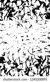 Grunge overlay layer. Abstract black and white vector background. Monochrome vintage surface with dirty pattern in cracks, spots, dots. Old wall in dark horror style design