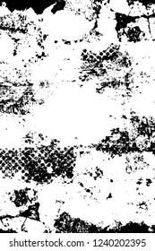Grunge overlay layer. Abstract black and white vector background. Monochrome vintage surface with dirty pattern in cracks, spots, dots. Old wall in dark horror style design