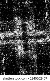 Grunge overlay layer. Abstract black and white vector background. Monochrome vintage surface with dirty pattern in cracks, spots, dots. Old wall in dark horror style design