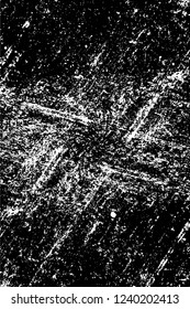 Grunge overlay layer. Abstract black and white vector background. Monochrome vintage surface with dirty pattern in cracks, spots, dots. Old wall in dark horror style design