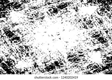 Grunge overlay layer. Abstract black and white vector background. Monochrome vintage surface with dirty pattern in cracks, spots, dots. Old wall in dark horror style design
