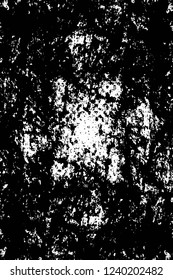 Grunge overlay layer. Abstract black and white vector background. Monochrome vintage surface with dirty pattern in cracks, spots, dots. Old wall in dark horror style design