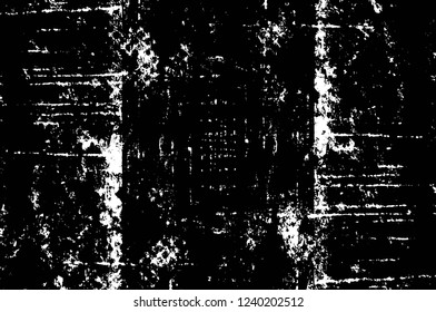 Grunge overlay layer. Abstract black and white vector background. Monochrome vintage surface with dirty pattern in cracks, spots, dots. Old wall in dark horror style design