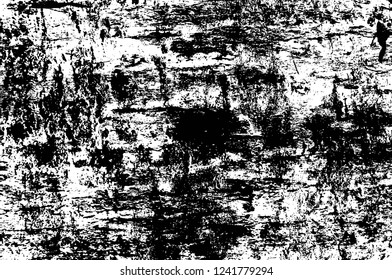 Grunge overlay layer. Abstract black and white vector background. Monochrome vintage surface with dirty pattern in cracks, spots, dots. Old wall in dark horror style design