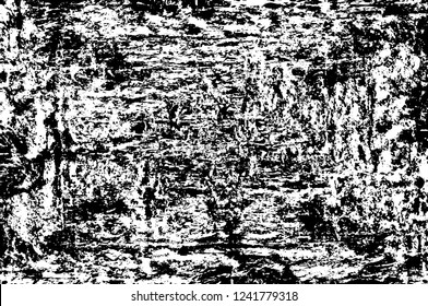 Grunge overlay layer. Abstract black and white vector background. Monochrome vintage surface with dirty pattern in cracks, spots, dots. Old wall in dark horror style design