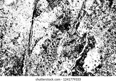 Grunge overlay layer. Abstract black and white vector background. Monochrome vintage surface with dirty pattern in cracks, spots, dots. Old wall in dark horror style design