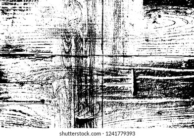 Grunge overlay layer. Abstract black and white vector background. Monochrome vintage surface with dirty pattern in cracks, spots, dots. Old wall in dark horror style design