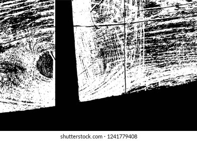 Grunge overlay layer. Abstract black and white vector background. Monochrome vintage surface with dirty pattern in cracks, spots, dots. Old wall in dark horror style design