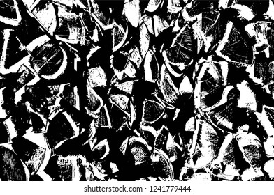 Grunge overlay layer. Abstract black and white vector background. Monochrome vintage surface with dirty pattern in cracks, spots, dots. Old wall in dark horror style design