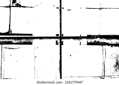 Grunge overlay layer. Abstract black and white vector background. Monochrome vintage surface with dirty pattern in cracks, spots, dots. Old wall in dark horror style design
