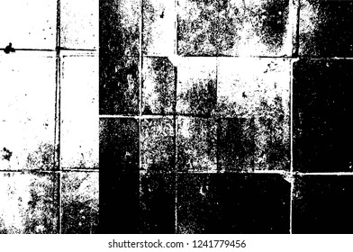 Grunge overlay layer. Abstract black and white vector background. Monochrome vintage surface with dirty pattern in cracks, spots, dots. Old wall in dark horror style design