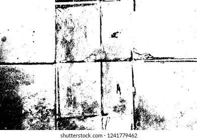 Grunge overlay layer. Abstract black and white vector background. Monochrome vintage surface with dirty pattern in cracks, spots, dots. Old wall in dark horror style design