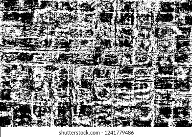 Grunge overlay layer. Abstract black and white vector background. Monochrome vintage surface with dirty pattern in cracks, spots, dots. Old wall in dark horror style design