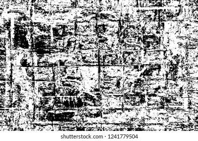 Grunge overlay layer. Abstract black and white vector background. Monochrome vintage surface with dirty pattern in cracks, spots, dots. Old wall in dark horror style design