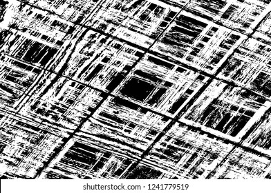 Grunge overlay layer. Abstract black and white vector background. Monochrome vintage surface with dirty pattern in cracks, spots, dots. Old wall in dark horror style design
