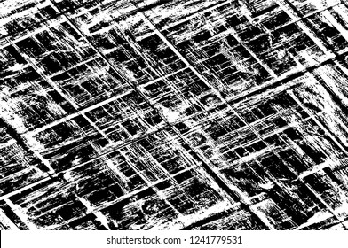 Grunge overlay layer. Abstract black and white vector background. Monochrome vintage surface with dirty pattern in cracks, spots, dots. Old wall in dark horror style design