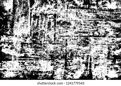 Grunge overlay layer. Abstract black and white vector background. Monochrome vintage surface with dirty pattern in cracks, spots, dots. Old wall in dark horror style design