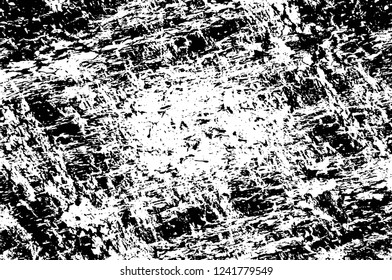 Grunge overlay layer. Abstract black and white vector background. Monochrome vintage surface with dirty pattern in cracks, spots, dots. Old wall in dark horror style design
