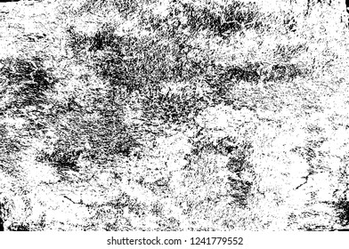 Grunge overlay layer. Abstract black and white vector background. Monochrome vintage surface with dirty pattern in cracks, spots, dots. Old wall in dark horror style design