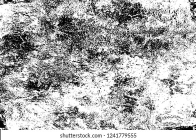 Grunge overlay layer. Abstract black and white vector background. Monochrome vintage surface with dirty pattern in cracks, spots, dots. Old wall in dark horror style design