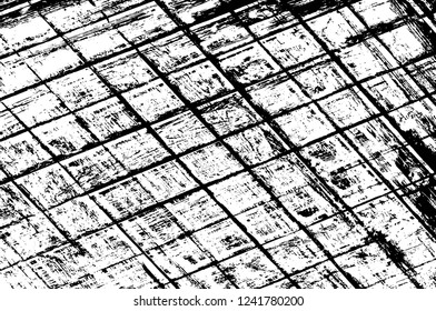 Grunge overlay layer. Abstract black and white vector background. Monochrome vintage surface with dirty pattern in cracks, spots, dots. Old wall in dark horror style design