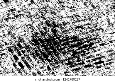 Grunge overlay layer. Abstract black and white vector background. Monochrome vintage surface with dirty pattern in cracks, spots, dots. Old wall in dark horror style design