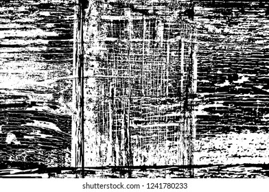 Grunge overlay layer. Abstract black and white vector background. Monochrome vintage surface with dirty pattern in cracks, spots, dots. Old wall in dark horror style design