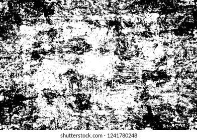 Grunge overlay layer. Abstract black and white vector background. Monochrome vintage surface with dirty pattern in cracks, spots, dots. Old wall in dark horror style design