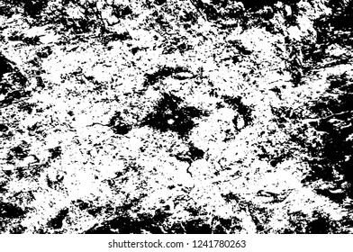 Grunge overlay layer. Abstract black and white vector background. Monochrome vintage surface with dirty pattern in cracks, spots, dots. Old wall in dark horror style design