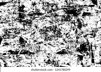 Grunge overlay layer. Abstract black and white vector background. Monochrome vintage surface with dirty pattern in cracks, spots, dots. Old wall in dark horror style design