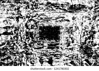 Grunge overlay layer. Abstract black and white vector background. Monochrome vintage surface with dirty pattern in cracks, spots, dots. Old wall in dark horror style design